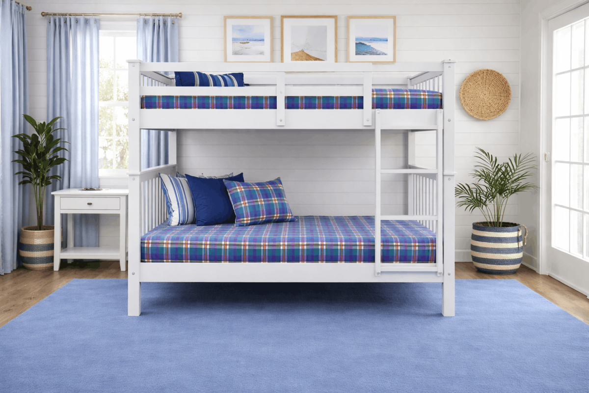 double over double white wood bed in coastal room