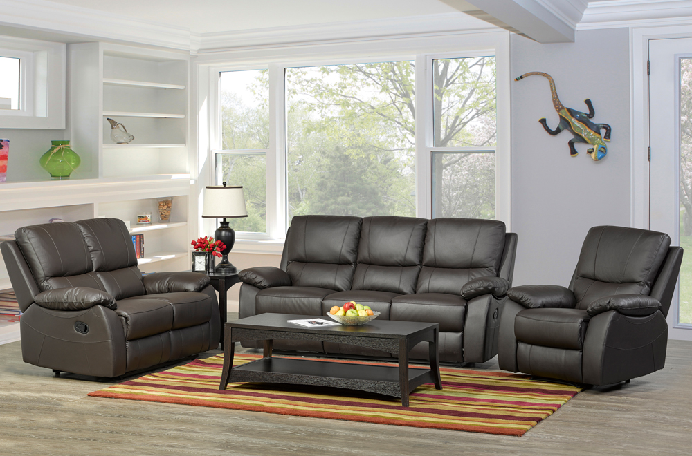 Black leather power recliner sofa set