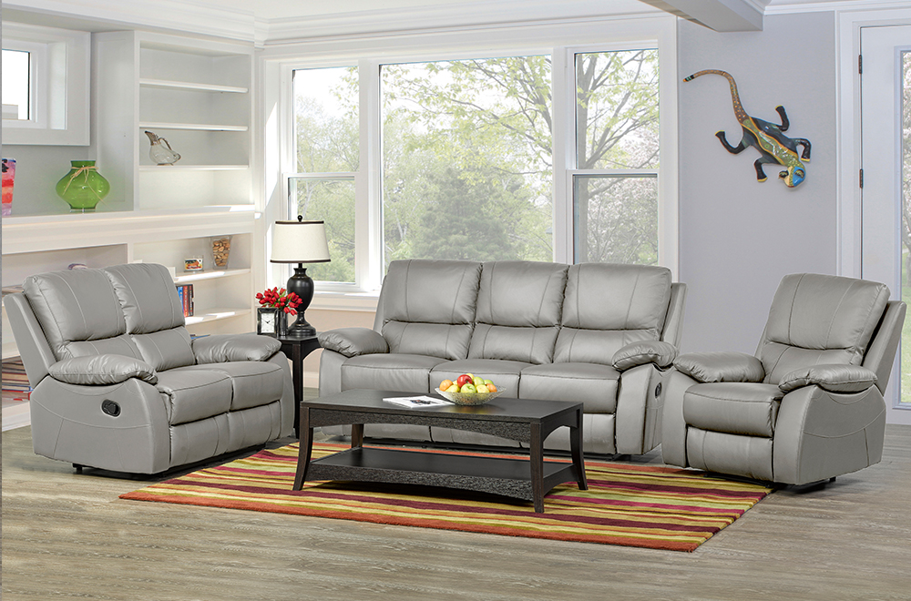 Grey leather power recliner sofa set