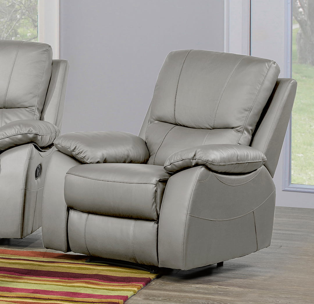 Grey leather power recliner chair