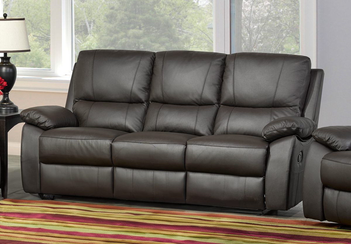 Black leather power recliner sofa