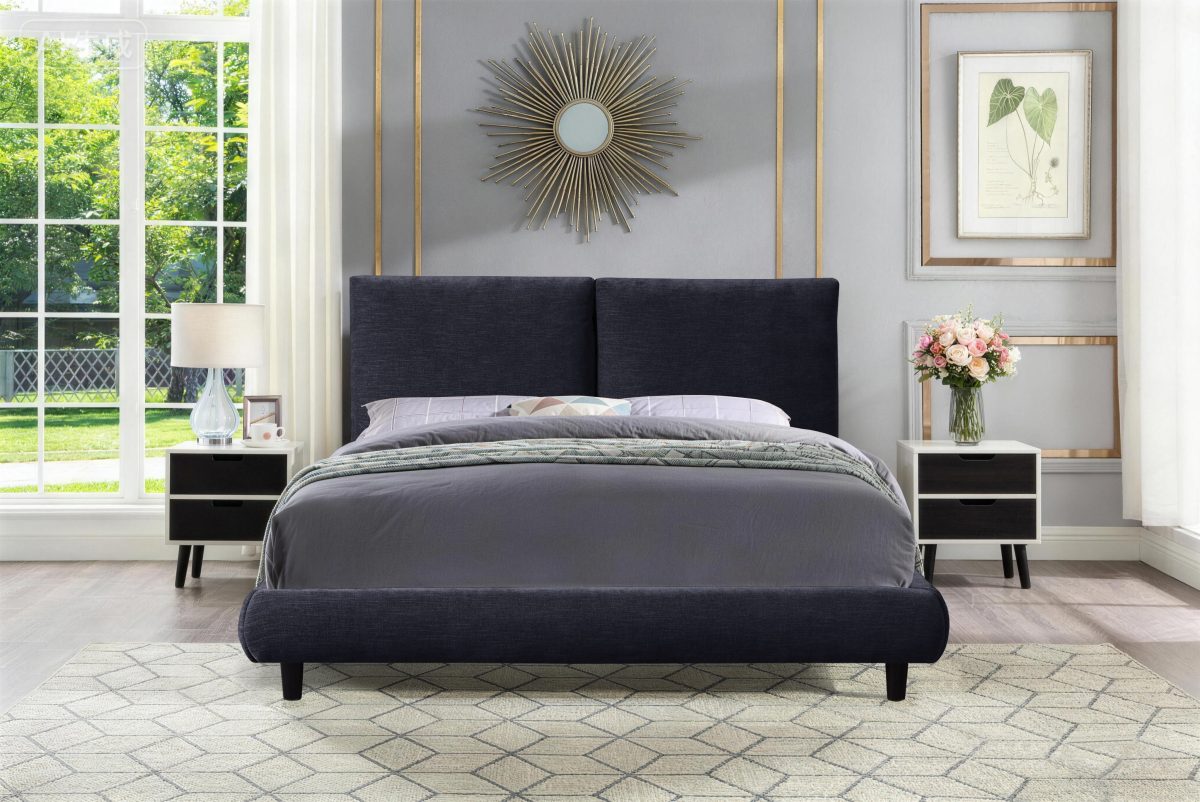 grey vertical channel tufted bed