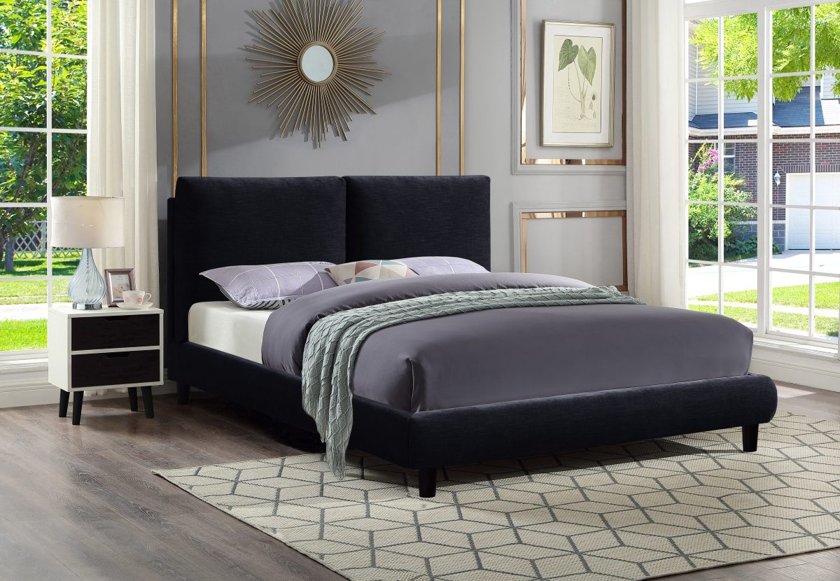black vertical channel tufted bed