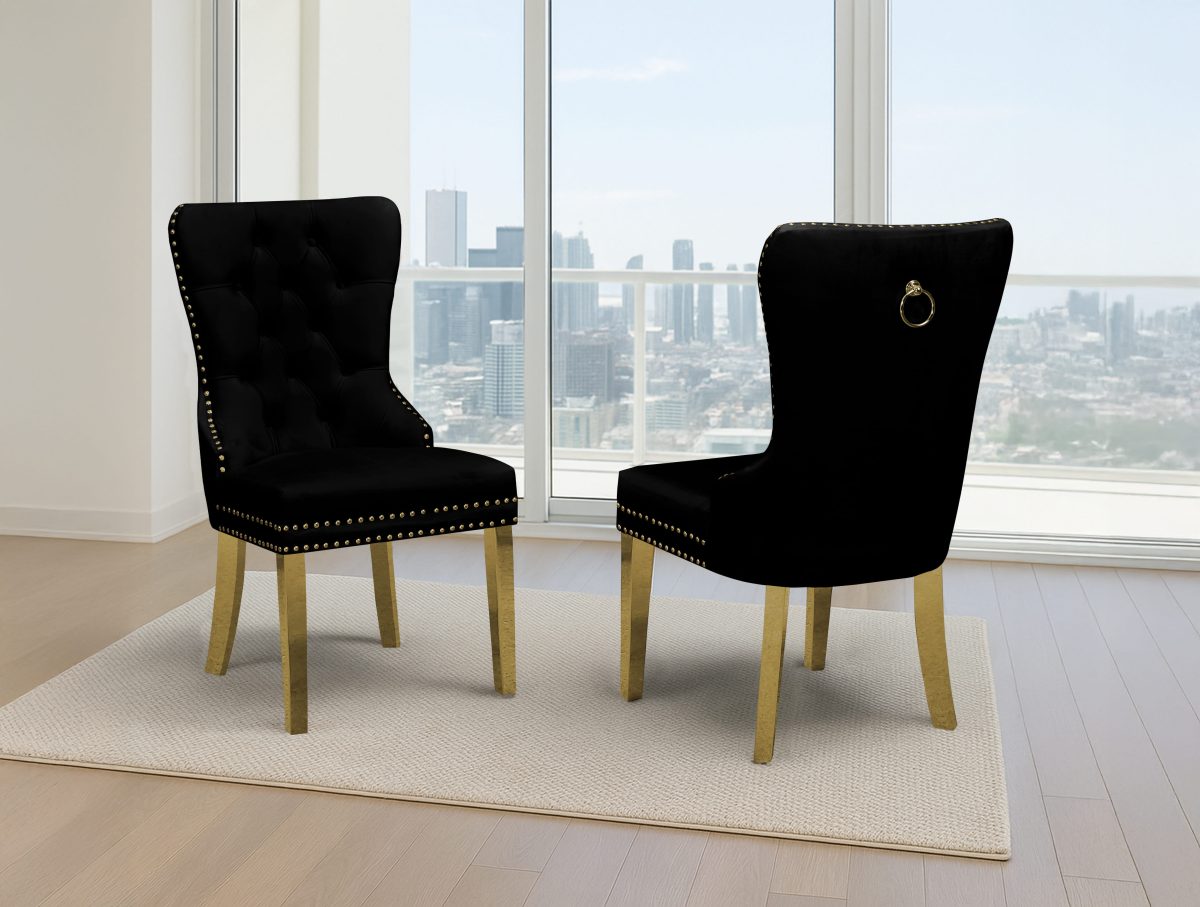 black nailhead tufted chairs with knockers